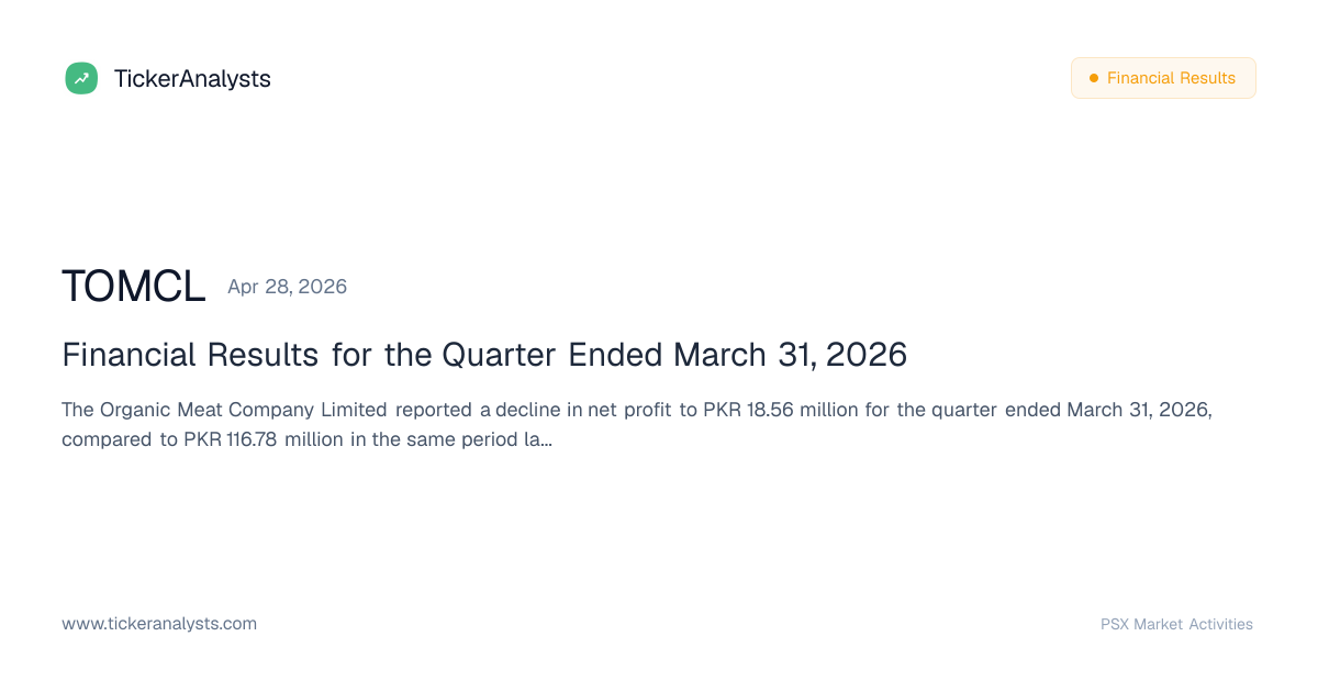 TOMCL: Financial Results for the Quarter Ended March 31, 2026 ...